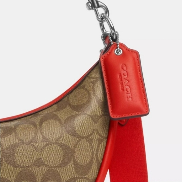 🔹️Coach🔹️ CR283 Aria Shoulder bag Logo Signature Khaki / Miami Red - Picture 4 of 6